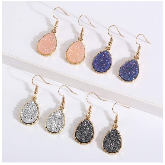 🔴 $8 CLEARANCE Druzy Stone Drop Dangle Earrings - Picture 4 of 6